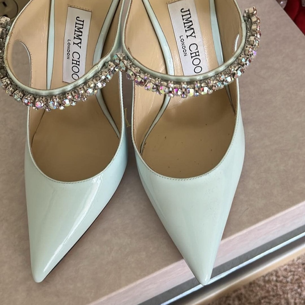 Jimmy Choo Light Green Crystal Embellished Heels